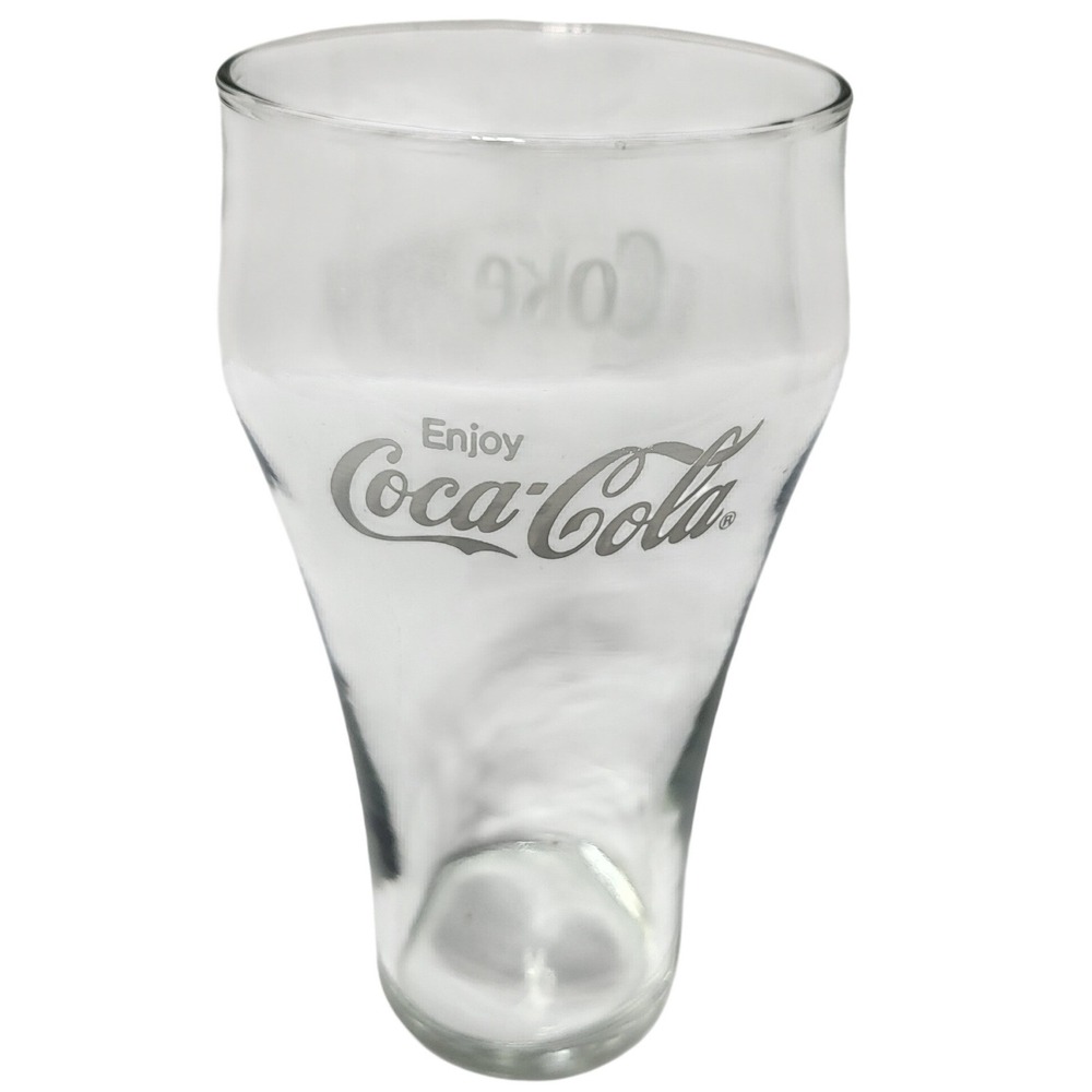 VTG Coca-Cola Clear Glass Tumbler White Script Logo Enjoy Coke Bell Shape 6 Inch